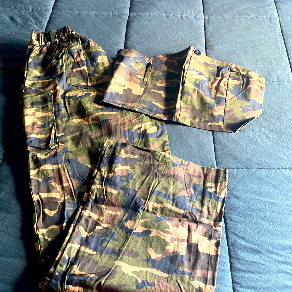 Two piece camouflage pants and halter top